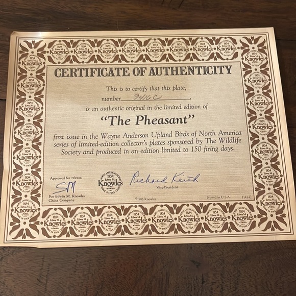 Wayne Anderson "The Pheasant" Collector's Plate - Picture 4 of 5